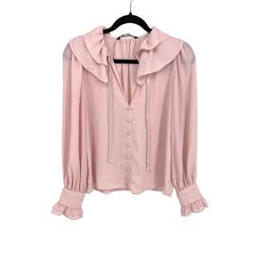 Zara Ruffle Tie Neck Blouse Womens Size XS Light Pink Long Sleeve